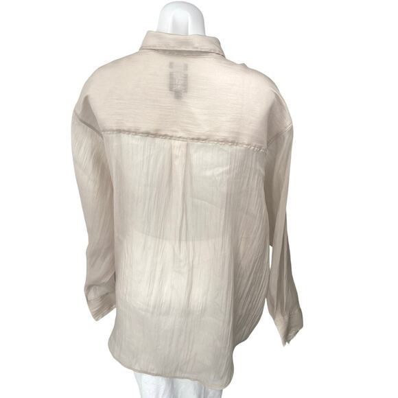 Gap Women's Beige Tan Chiffon Long Sleeve Oversized Button Down Shirt Top Sz XL - Picture 2 of 4